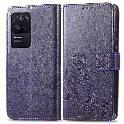 Coque Portefeuille Fleurs Livre Cuir Etui Clapet pour Xiaomi Redmi K40S 5G Violet