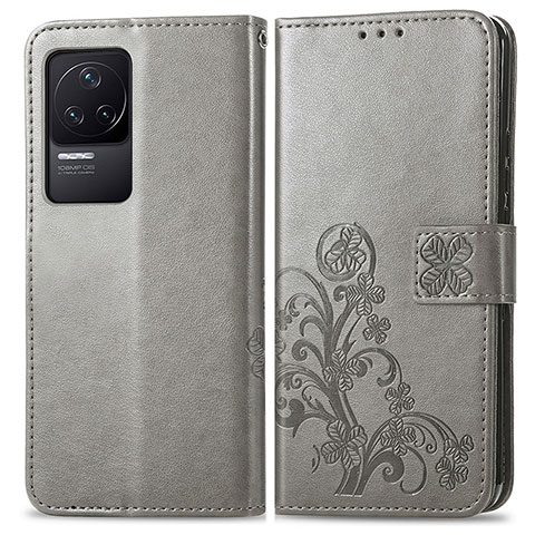 Coque Portefeuille Fleurs Livre Cuir Etui Clapet pour Xiaomi Redmi K50 5G Gris