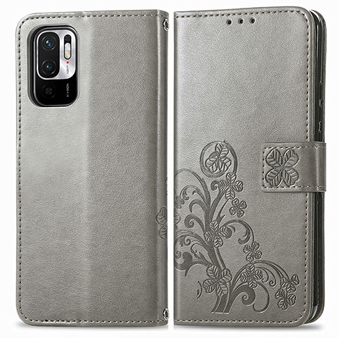 Coque Portefeuille Fleurs Livre Cuir Etui Clapet pour Xiaomi Redmi Note 10 JE 5G Gris