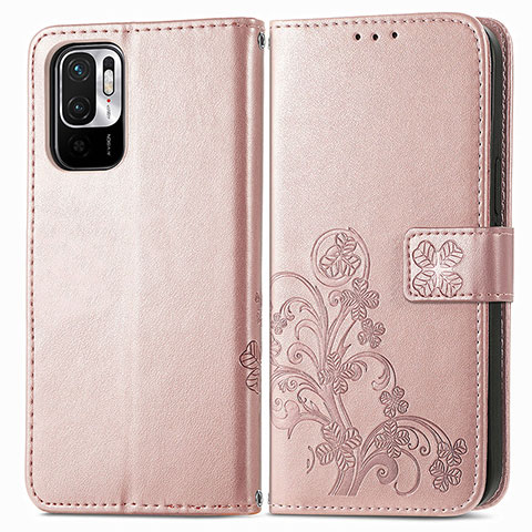 Coque Portefeuille Fleurs Livre Cuir Etui Clapet pour Xiaomi Redmi Note 10T 5G Rose