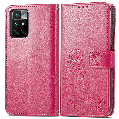 Coque Portefeuille Fleurs Livre Cuir Etui Clapet pour Xiaomi Redmi Note 11 4G (2021) Rouge