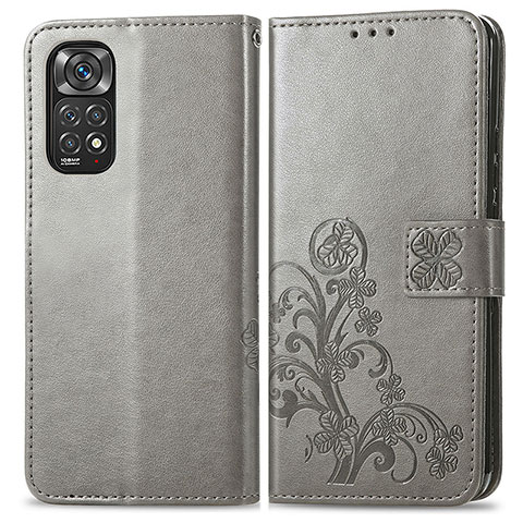 Coque Portefeuille Fleurs Livre Cuir Etui Clapet pour Xiaomi Redmi Note 11 Pro 4G Gris