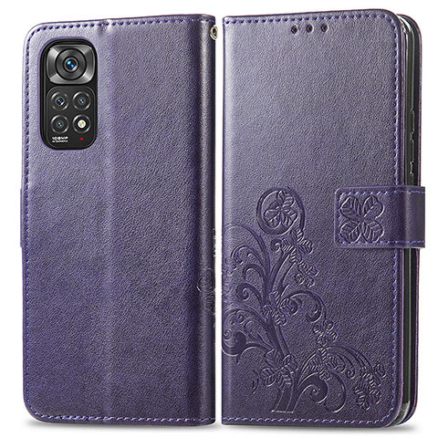 Coque Portefeuille Fleurs Livre Cuir Etui Clapet pour Xiaomi Redmi Note 11 Pro 4G Violet