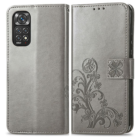 Coque Portefeuille Fleurs Livre Cuir Etui Clapet pour Xiaomi Redmi Note 11 Pro 5G Gris