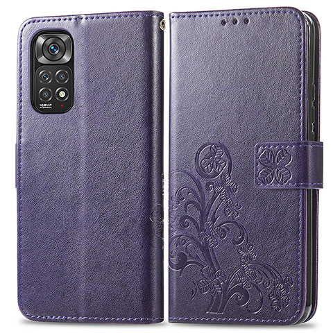 Coque Portefeuille Fleurs Livre Cuir Etui Clapet pour Xiaomi Redmi Note 11 Pro 5G Violet