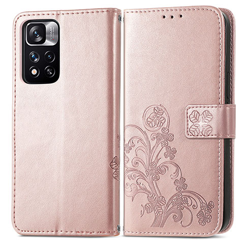 Coque Portefeuille Fleurs Livre Cuir Etui Clapet pour Xiaomi Redmi Note 11 Pro+ Plus 5G Rose