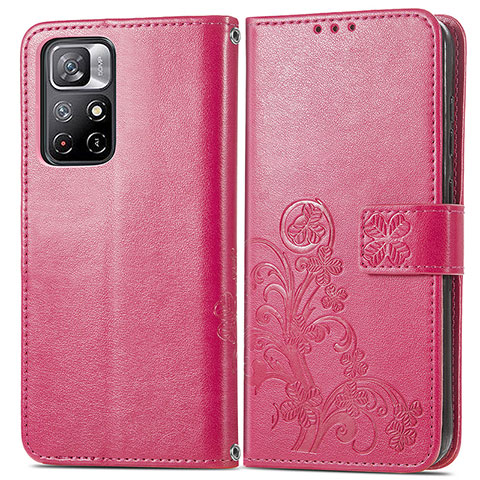 Coque Portefeuille Fleurs Livre Cuir Etui Clapet pour Xiaomi Redmi Note 11S 5G Rouge