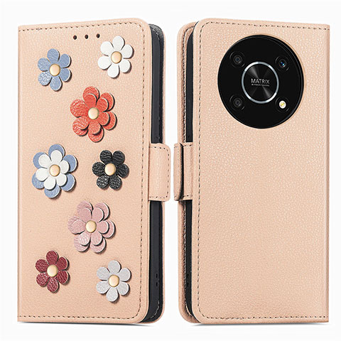 Coque Portefeuille Fleurs Livre Cuir Etui Clapet S02D pour Huawei Enjoy 50 Pro Kaki