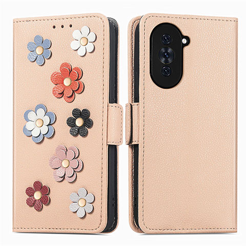 Coque Portefeuille Fleurs Livre Cuir Etui Clapet S02D pour Huawei Nova 10 Kaki