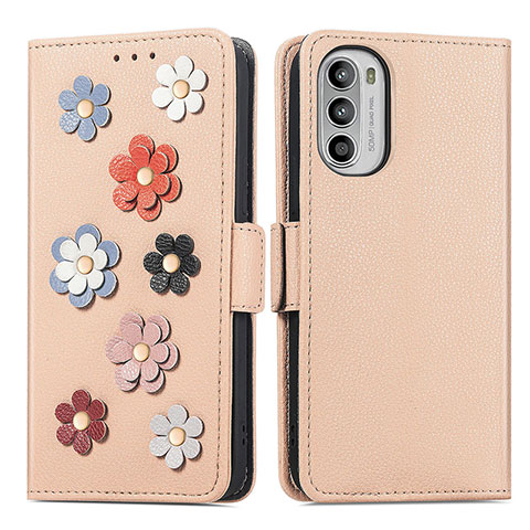 Coque Portefeuille Fleurs Livre Cuir Etui Clapet S02D pour Motorola Moto Edge (2022) 5G Kaki