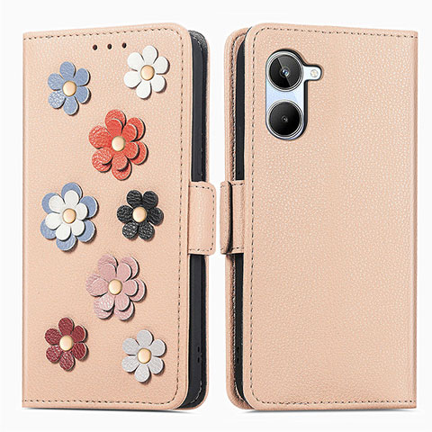 Coque Portefeuille Fleurs Livre Cuir Etui Clapet S02D pour Realme 10 4G Kaki