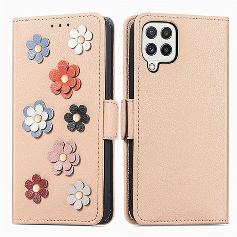 Coque Portefeuille Fleurs Livre Cuir Etui Clapet S02D pour Samsung Galaxy A22 4G Kaki