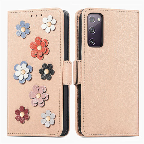 Coque Portefeuille Fleurs Livre Cuir Etui Clapet S02D pour Samsung Galaxy S20 FE (2022) 5G Kaki