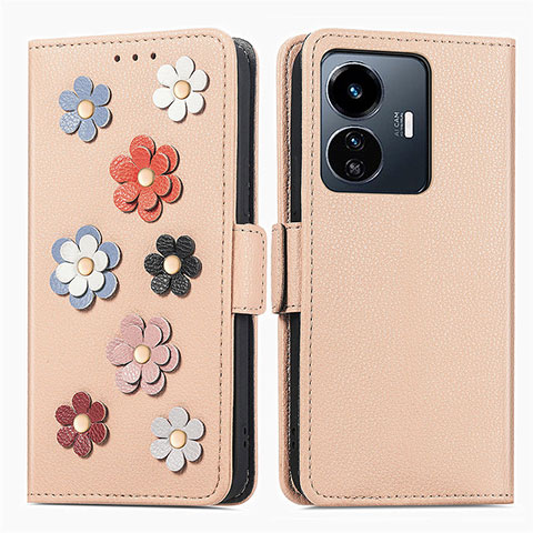 Coque Portefeuille Fleurs Livre Cuir Etui Clapet S02D pour Vivo Y77 5G Kaki