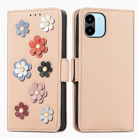 Coque Portefeuille Fleurs Livre Cuir Etui Clapet S02D pour Xiaomi Poco C50 Kaki