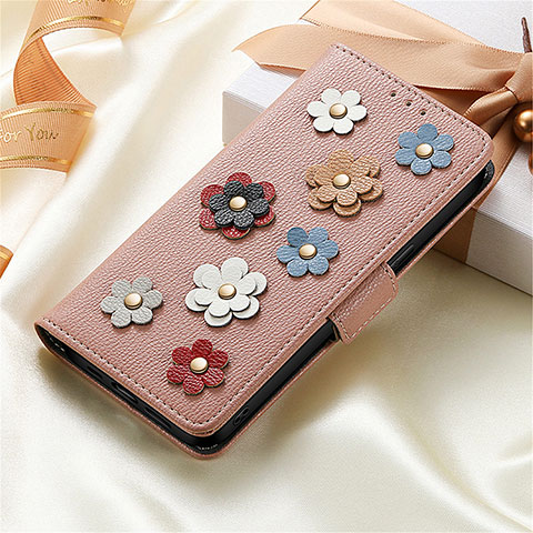 Coque Portefeuille Fleurs Livre Cuir Etui Clapet S02D pour Xiaomi Redmi K50 Gaming 5G Or Rose