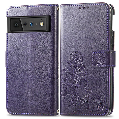 Coque Portefeuille Fleurs Livre Cuir Etui Clapet S03D pour Google Pixel 6 5G Violet