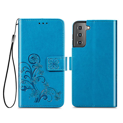 Coque Portefeuille Fleurs Livre Cuir Etui Clapet S03D pour Samsung Galaxy S21 Plus 5G Bleu