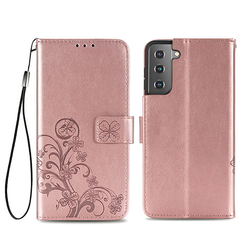 Coque Portefeuille Fleurs Livre Cuir Etui Clapet S03D pour Samsung Galaxy S21 Plus 5G Rose