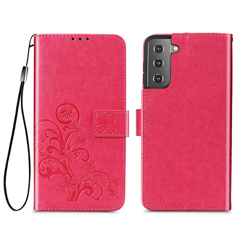 Coque Portefeuille Fleurs Livre Cuir Etui Clapet S03D pour Samsung Galaxy S21 Plus 5G Rouge