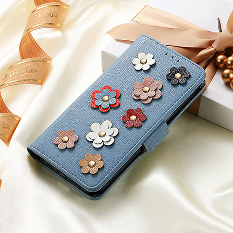 Coque Portefeuille Fleurs Livre Cuir Etui Clapet S04D pour Huawei Enjoy 50 Bleu