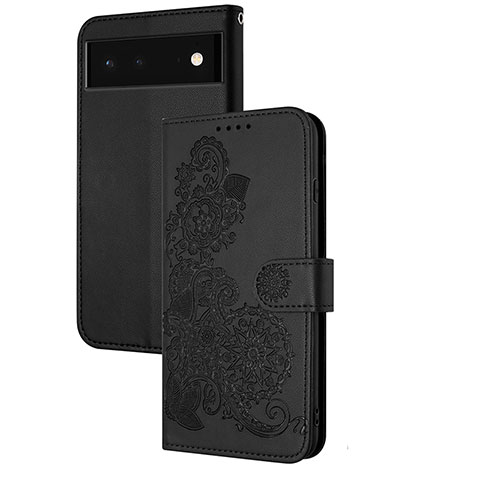 Coque Portefeuille Fleurs Livre Cuir Etui Clapet Y01X pour Google Pixel 6 Pro 5G Noir