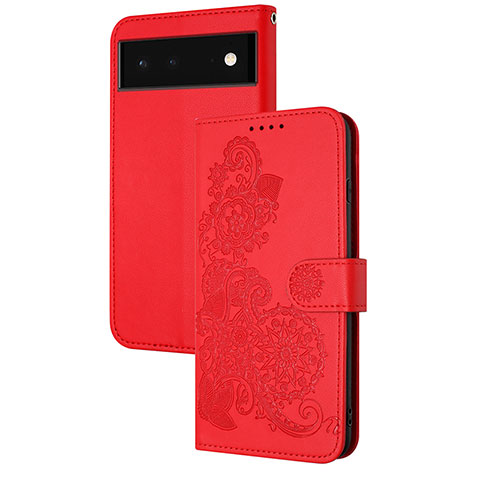 Coque Portefeuille Fleurs Livre Cuir Etui Clapet Y01X pour Google Pixel 6 Pro 5G Rouge