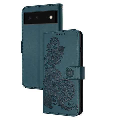 Coque Portefeuille Fleurs Livre Cuir Etui Clapet Y01X pour Google Pixel 6 Pro 5G Vert