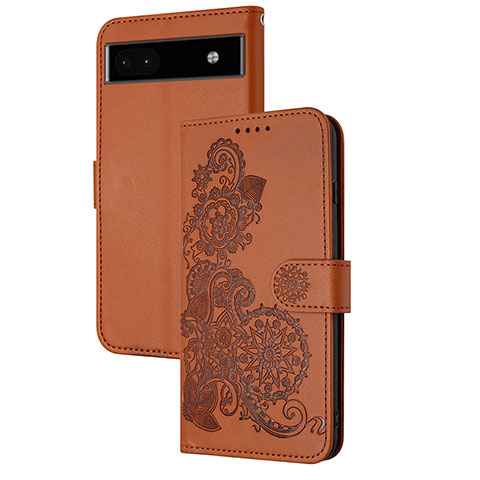 Coque Portefeuille Fleurs Livre Cuir Etui Clapet Y01X pour Google Pixel 6a 5G Marron