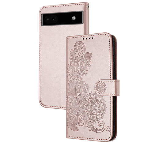 Coque Portefeuille Fleurs Livre Cuir Etui Clapet Y01X pour Google Pixel 6a 5G Or Rose