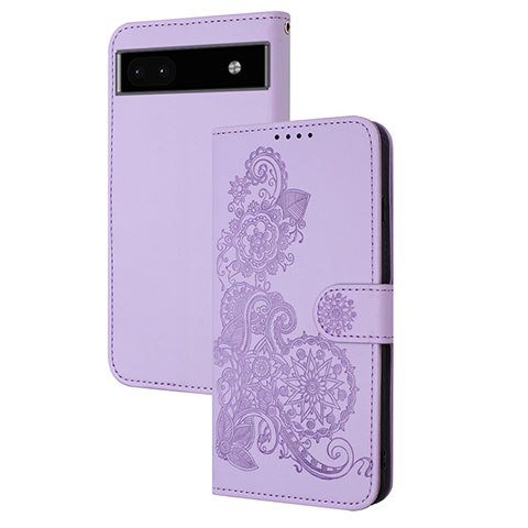 Coque Portefeuille Fleurs Livre Cuir Etui Clapet Y01X pour Google Pixel 6a 5G Violet