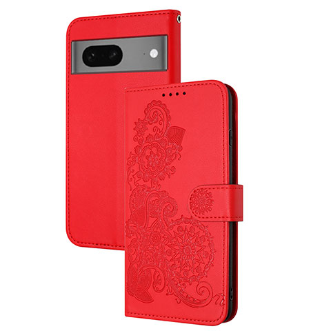 Coque Portefeuille Fleurs Livre Cuir Etui Clapet Y01X pour Google Pixel 7 5G Rouge