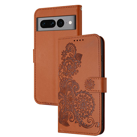 Coque Portefeuille Fleurs Livre Cuir Etui Clapet Y01X pour Google Pixel 7 Pro 5G Marron