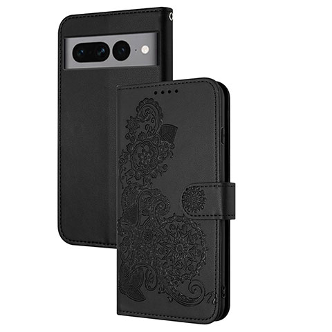 Coque Portefeuille Fleurs Livre Cuir Etui Clapet Y01X pour Google Pixel 7 Pro 5G Noir