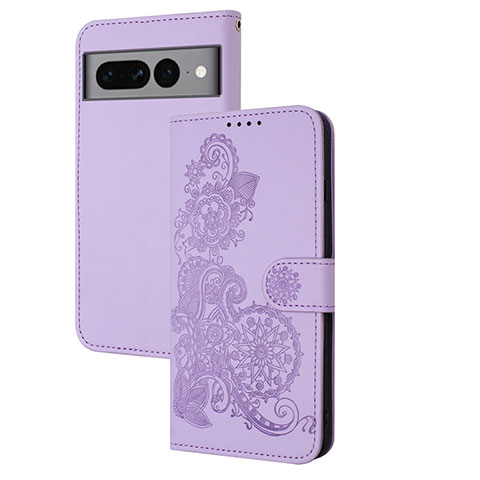 Coque Portefeuille Fleurs Livre Cuir Etui Clapet Y01X pour Google Pixel 7 Pro 5G Violet