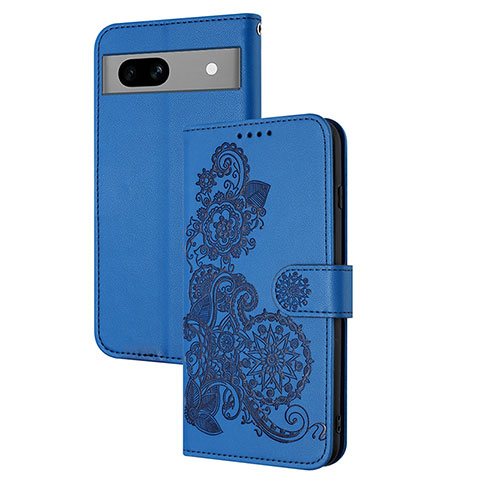 Coque Portefeuille Fleurs Livre Cuir Etui Clapet Y01X pour Google Pixel 7a 5G Bleu