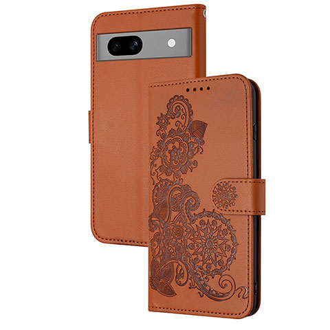 Coque Portefeuille Fleurs Livre Cuir Etui Clapet Y01X pour Google Pixel 7a 5G Marron