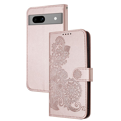 Coque Portefeuille Fleurs Livre Cuir Etui Clapet Y01X pour Google Pixel 7a 5G Or Rose