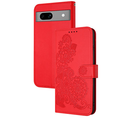 Coque Portefeuille Fleurs Livre Cuir Etui Clapet Y01X pour Google Pixel 7a 5G Rouge