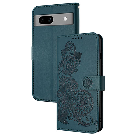 Coque Portefeuille Fleurs Livre Cuir Etui Clapet Y01X pour Google Pixel 7a 5G Vert