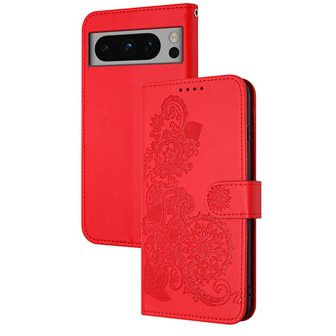 Coque Portefeuille Fleurs Livre Cuir Etui Clapet Y01X pour Google Pixel 8 5G Rouge