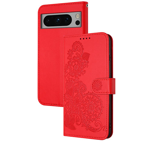 Coque Portefeuille Fleurs Livre Cuir Etui Clapet Y01X pour Google Pixel 8 Pro 5G Rouge