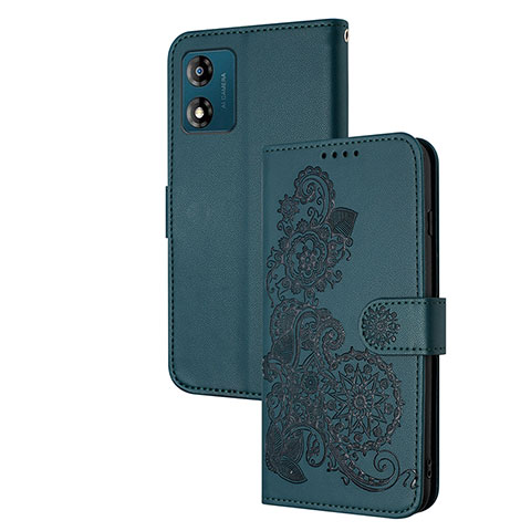 Coque Portefeuille Fleurs Livre Cuir Etui Clapet Y01X pour Motorola Moto E13 Vert