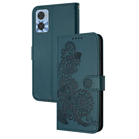 Coque Portefeuille Fleurs Livre Cuir Etui Clapet Y01X pour Motorola Moto E22i Vert