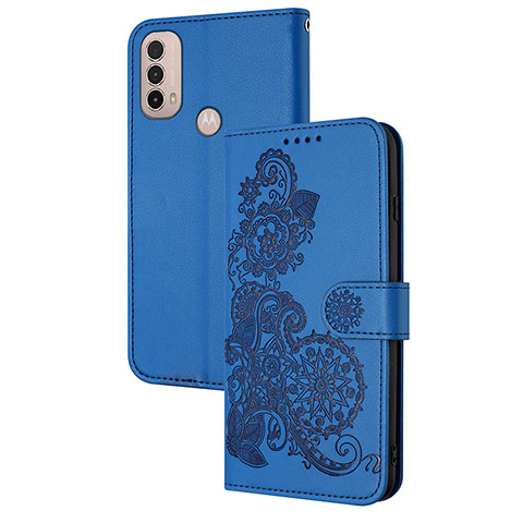 Coque Portefeuille Fleurs Livre Cuir Etui Clapet Y01X pour Motorola Moto E40 Bleu