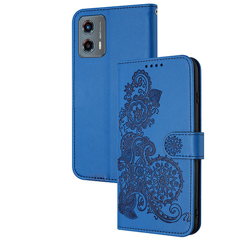 Coque Portefeuille Fleurs Livre Cuir Etui Clapet Y01X pour Motorola Moto G 5G (2023) Bleu