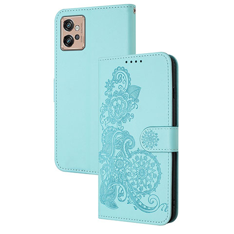 Coque Portefeuille Fleurs Livre Cuir Etui Clapet Y01X pour Motorola Moto G32 Bleu Clair