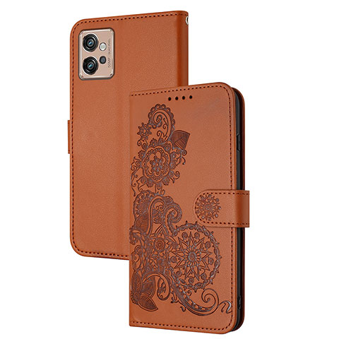 Coque Portefeuille Fleurs Livre Cuir Etui Clapet Y01X pour Motorola Moto G32 Marron