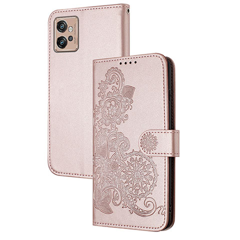 Coque Portefeuille Fleurs Livre Cuir Etui Clapet Y01X pour Motorola Moto G32 Or Rose