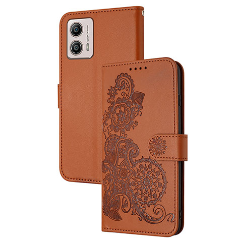 Coque Portefeuille Fleurs Livre Cuir Etui Clapet Y01X pour Motorola Moto G53 5G Marron